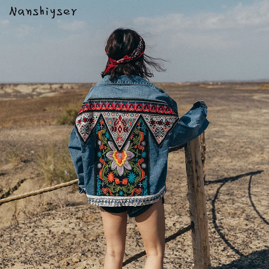 Denim jacket Women For Boho Heavy work embroidery Beaded Sequins Casual Vintage Long sleeve Casual Jean jacket Female Outwear