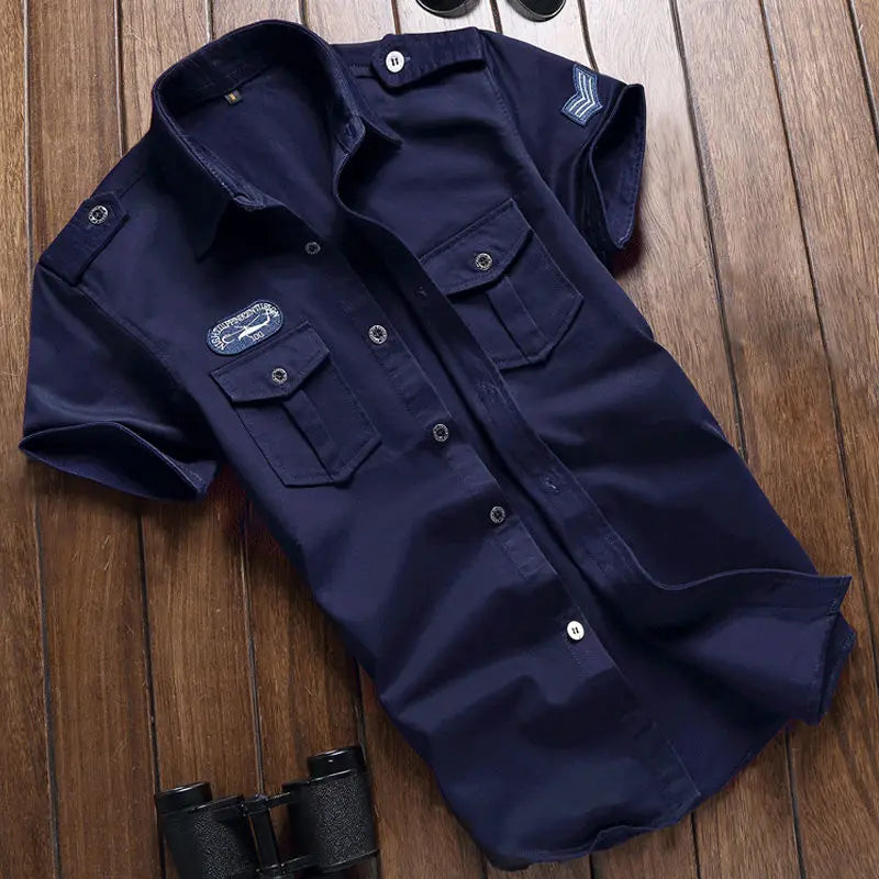 Military Shirt Men Tactics Short sleeve Summer Tops Solid color High quality 100% Cotton Pocket 5XL Plus size Man Clothes