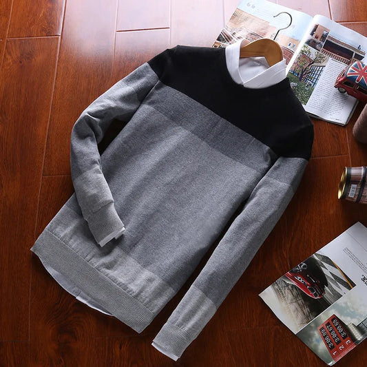 Top Grade 100% Cotton Designer New Fashion Brand Pullover Striped Knitted Sweater Men Korean Casual Plain Jumper Clothes