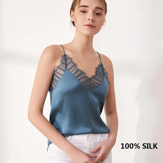 sexy 100% silk womens tops shirts summer clothes for women clothing 2023 blue lace up satin top clothes fashion strap shirt cami