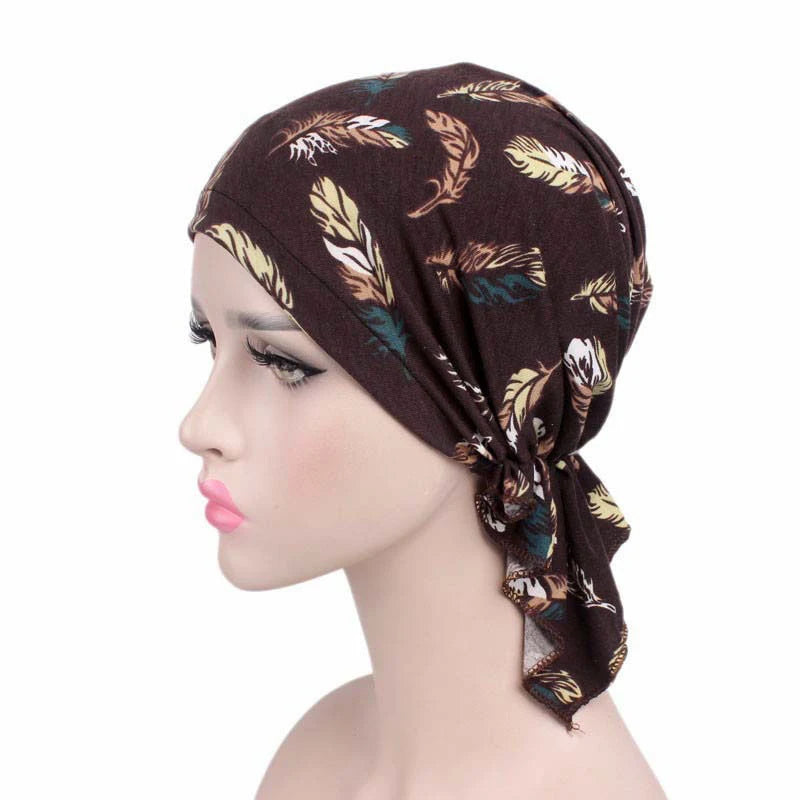 2020 New fashion print woman turban hat soft elastic flowers lady muslim headdress wrap head scarf hijab caps turbante female