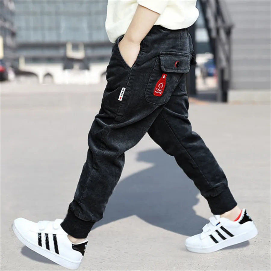 Autumn and winter thick warm sports pants boys girls clothes corduroy fabric 2-12years old children's fashions quality clothing