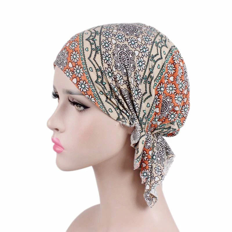 2020 New fashion print woman turban hat soft elastic flowers lady muslim headdress wrap head scarf hijab caps turbante female