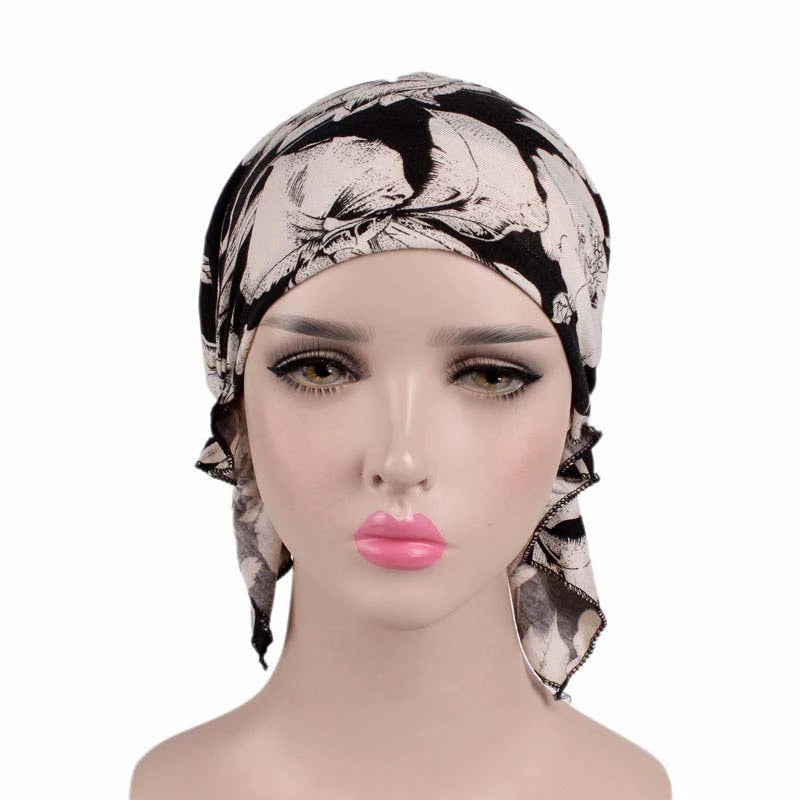 2020 New fashion print woman turban hat soft elastic flowers lady muslim headdress wrap head scarf hijab caps turbante female