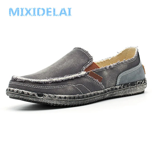 MIXIDELAI classic canvas shoes men 2024 lazy shoes blue grey green canvas moccasin men slip on loafers washed denim casual flats