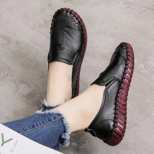 Spring Ladies Genuine Leather Handmade Shoes Women Hook &Loop Flat Shoes Women 2019 Autumn Soft Loafers Flats fgb5