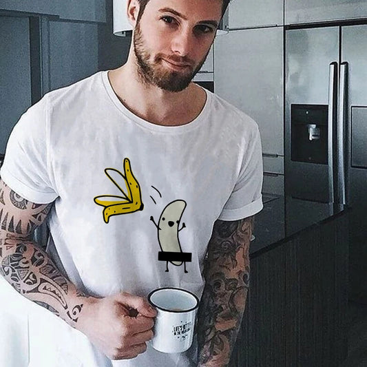 Men T-shirts Summer Cute Banana Funny Design Hipster Men T-Shirts Tops White O-neck Casual Fashion T Shirts Outfits Streetwear