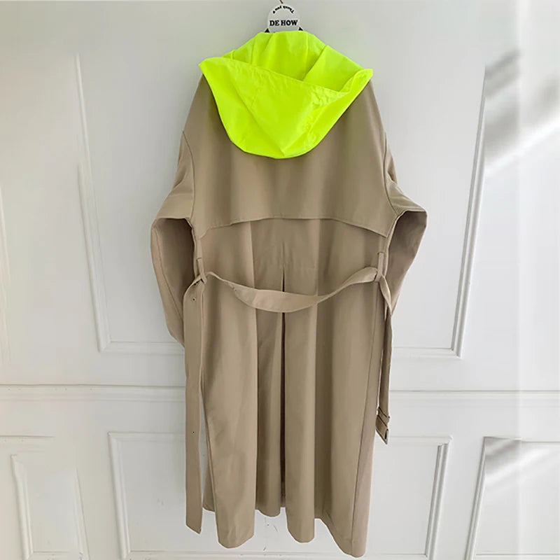 ZCSMLL New Hooded Trench Coat Korean Plus Size Khaki Long Coat for Women Trenchcoat Overcoat Fall Spring Clothes 2022 TM1791