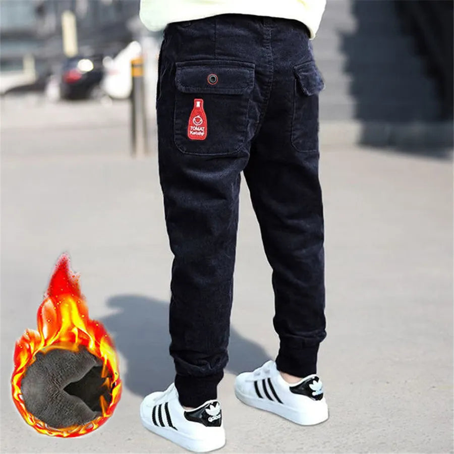 Autumn and winter thick warm sports pants boys girls clothes corduroy fabric 2-12years old children's fashions quality clothing