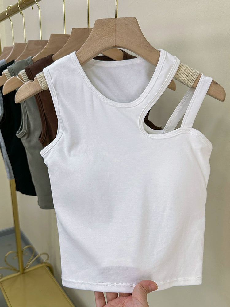 Women's Irregular Spaghetti-Strap Vest with Chest Pad Summer Inner Wear Outer Wear Sexy Short One Beautiful Back Tank-Top Tide