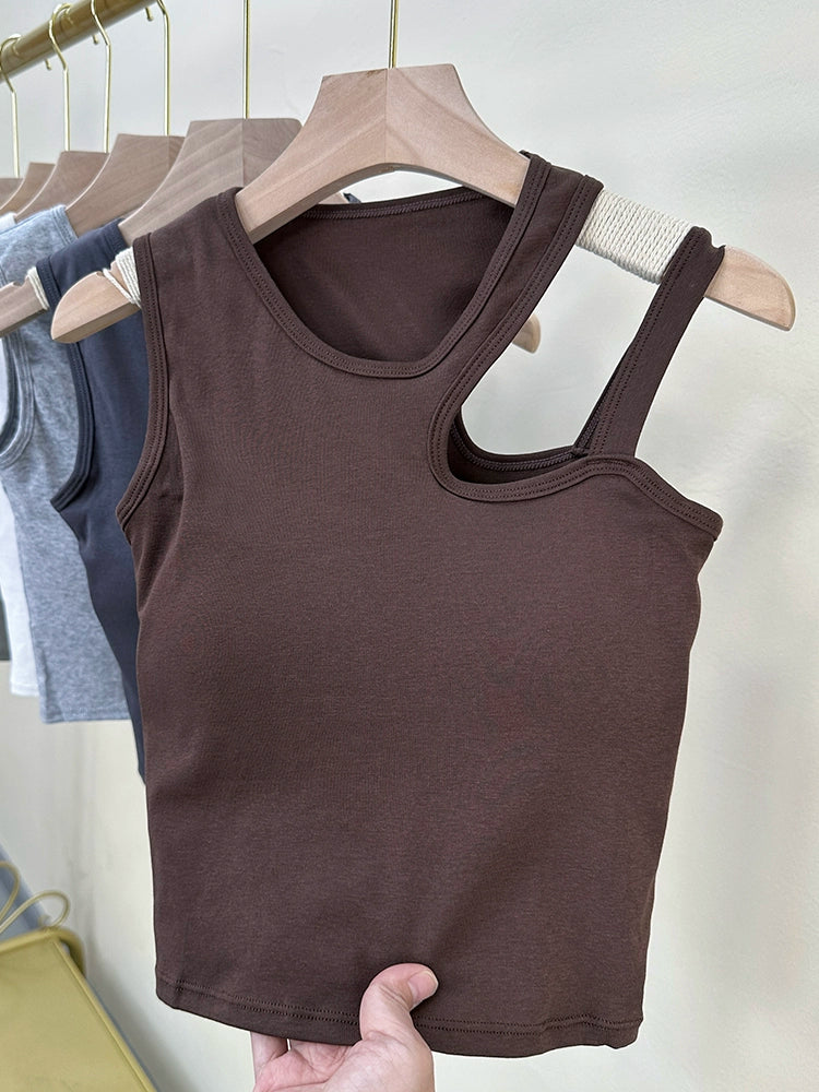 Women's Irregular Spaghetti-Strap Vest with Chest Pad Summer Inner Wear Outer Wear Sexy Short One Beautiful Back Tank-Top Tide