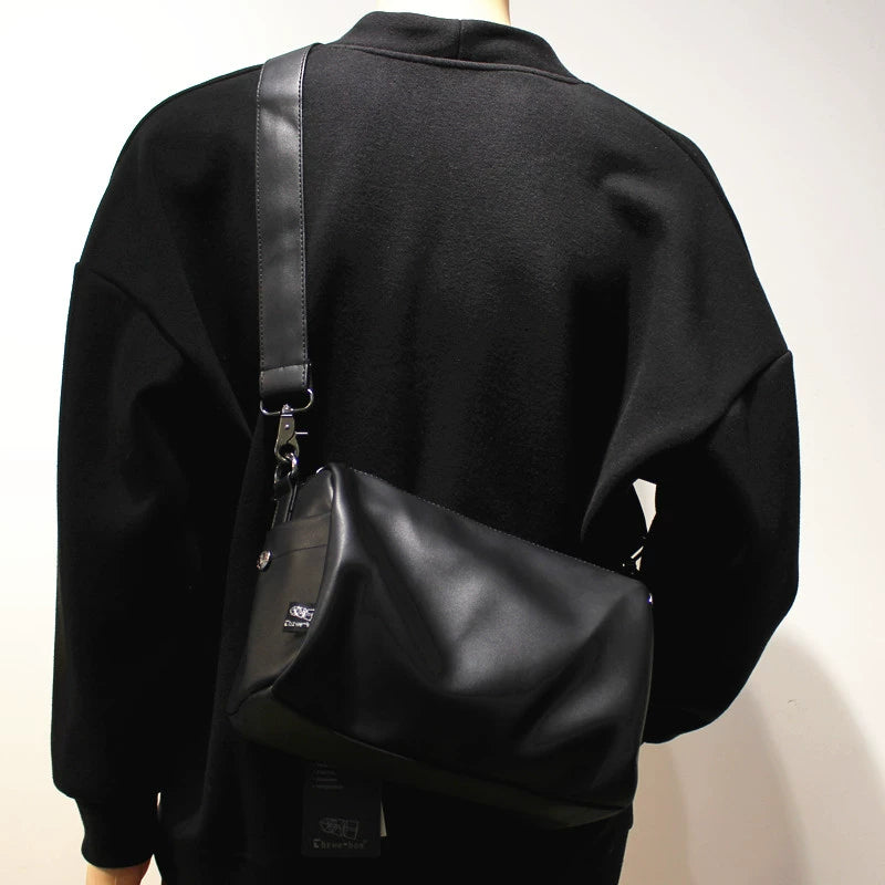 South Korea Ins Crossbody Bag Minimalist Design Niche Style Men's Shoulder Bag Schoolgirl Bag Soft Leather Zip Backpack iPad Bag