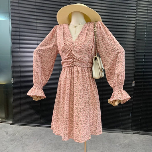 Women's Fashion Trendy V-neck Floral Long Sleeve Dress