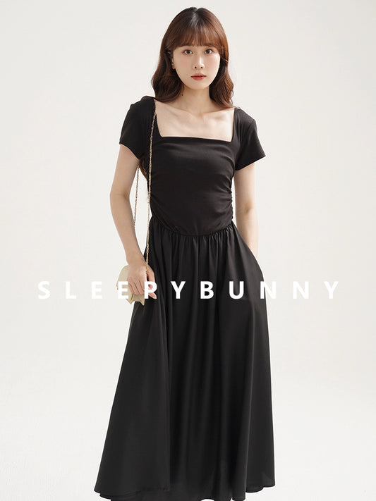 Sleepy Bunny Black Summer French Retro Dress