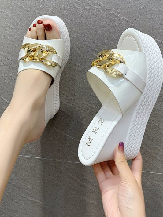 Platform Shoes 9cm Wedge Thick Sole Platform White Slippers