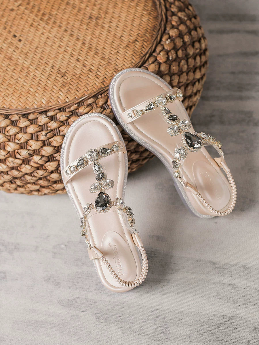 2023 Summer New Wedge Low Heel Rhinestone Roman Style Versatile Fashion Fairy Style Bohemian Women's Sandals