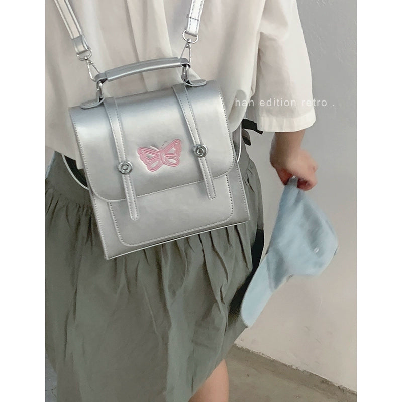 Niche Style Silver Butterfly Lady Satchel Backpack Bags