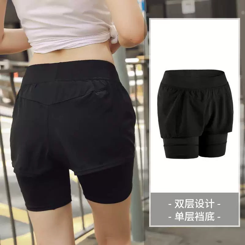 Plus Size Sports Shorts Women's Summer Loose Plus Size Ladies Gym Quick-Drying Fashion Tape Running Fake Two-Piece Yoga Pants