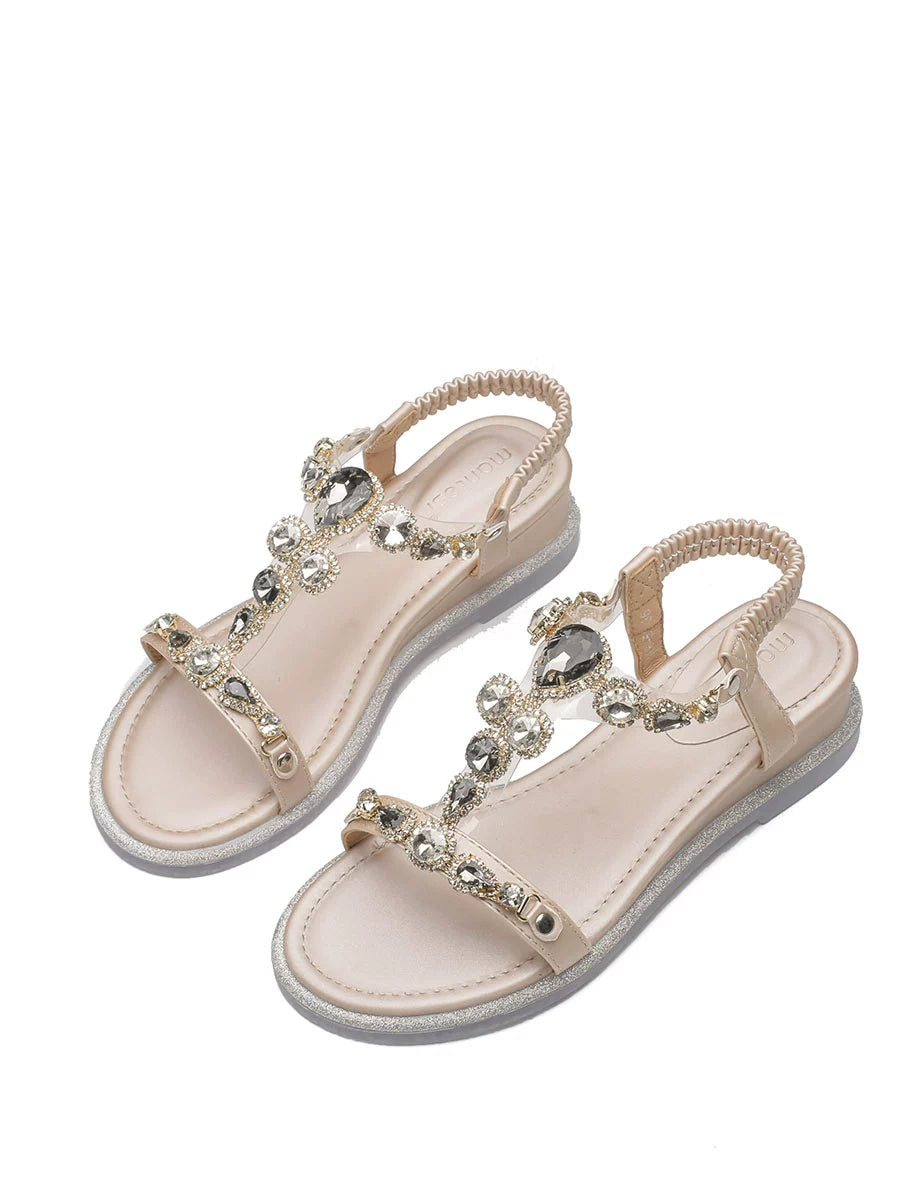 2023 Summer New Wedge Low Heel Rhinestone Roman Style Versatile Fashion Fairy Style Bohemian Women's Sandals