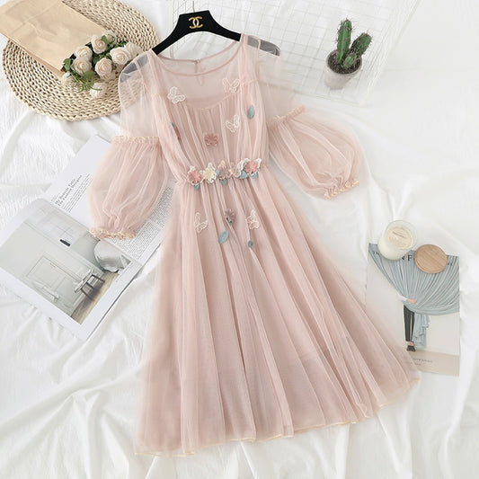 Dress New New Arrival Summer Popular Fairy French Niche Style Fairy Flower Mesh Overall Dress Set Skirt