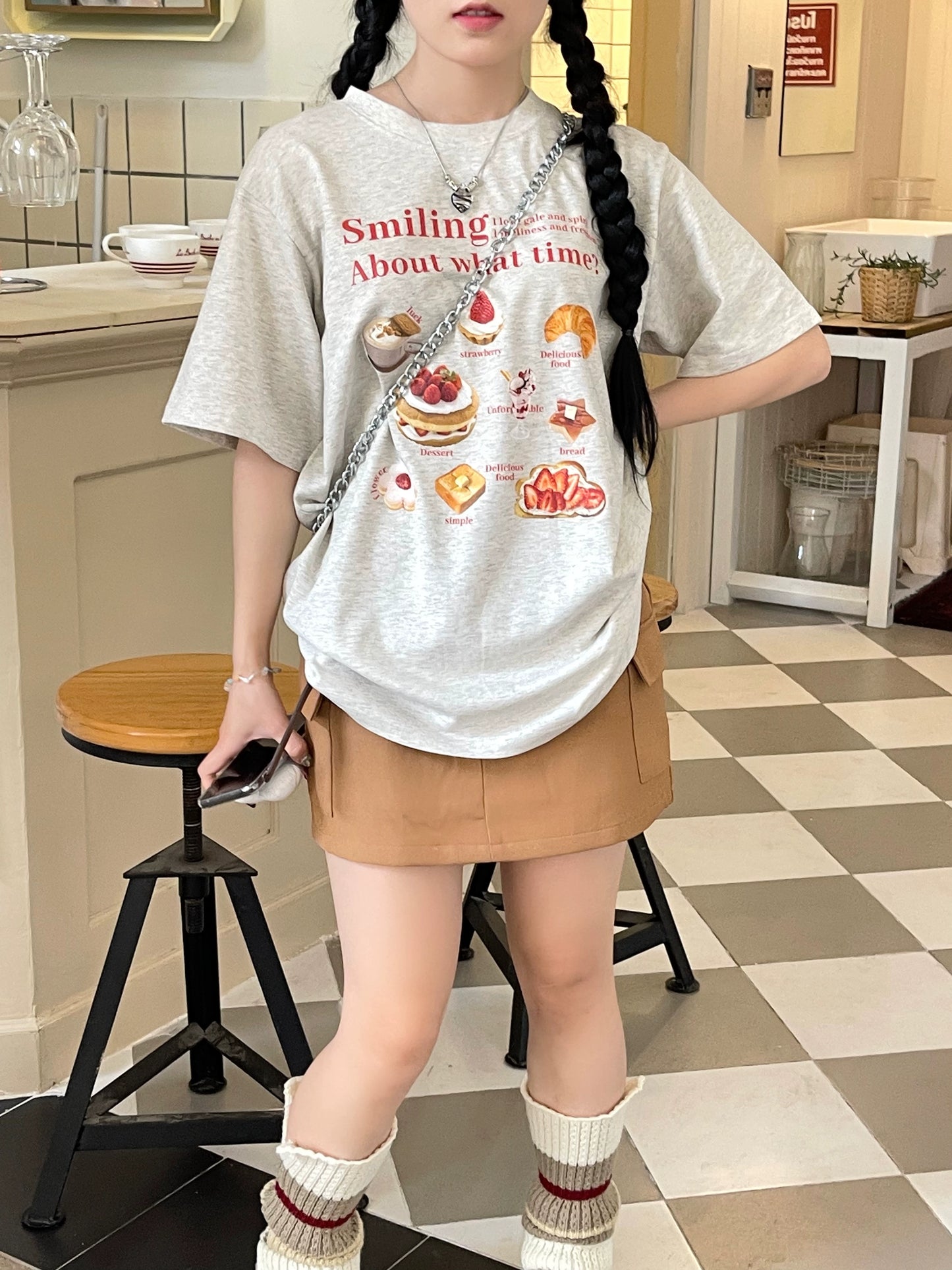 [Re's Sweet Sweet Sweet] Korean Style Ins Summer Atmosphere Cute Strawberry Dessert Print Leisure Short sleeve T-shirt