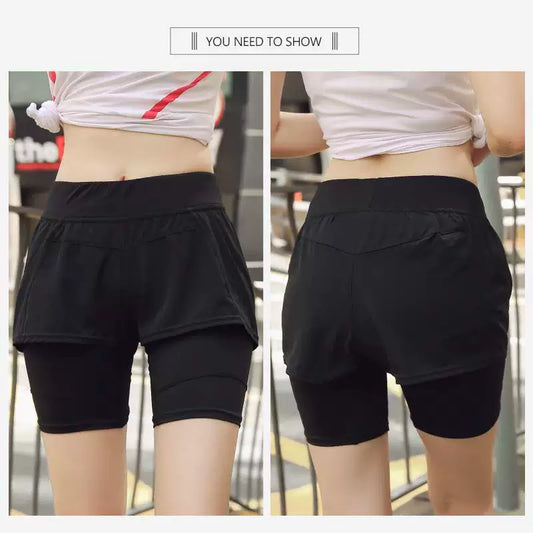 Plus Size Sports Shorts Women's Summer Loose Plus Size Ladies Gym Quick-Drying Fashion Tape Running Fake Two-Piece Yoga Pants