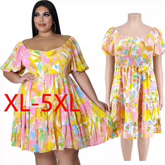 Fat Women plus Size Autumn Sexy Dresses Casual Printed Dress