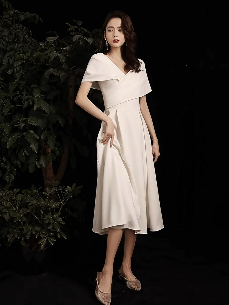 off-Shoulder White Elegant Registration Little Evening Dress