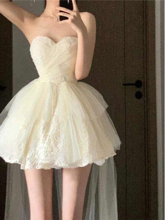 Princess Style Cinched Mesh Tube Top Tutu Dress