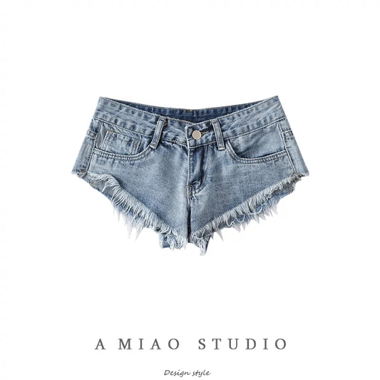 European and American Sexy Sexy Ultra-Short Jeans Ins High Street Hot Distressed Frayed Low Waist Hip-Exposed Shorts Hot Pants Tide