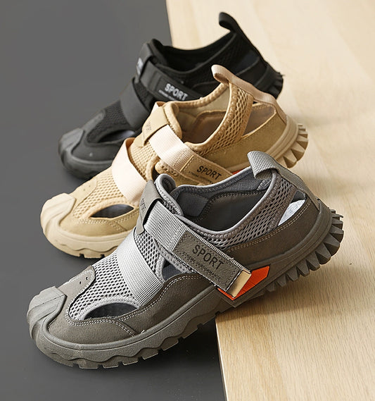 Comfortable Summer! Super Light Super Breathable Summer Outdoor Wading Comfortable Closed Toe Velcro Beach Shoes Sandals Men's Shoes