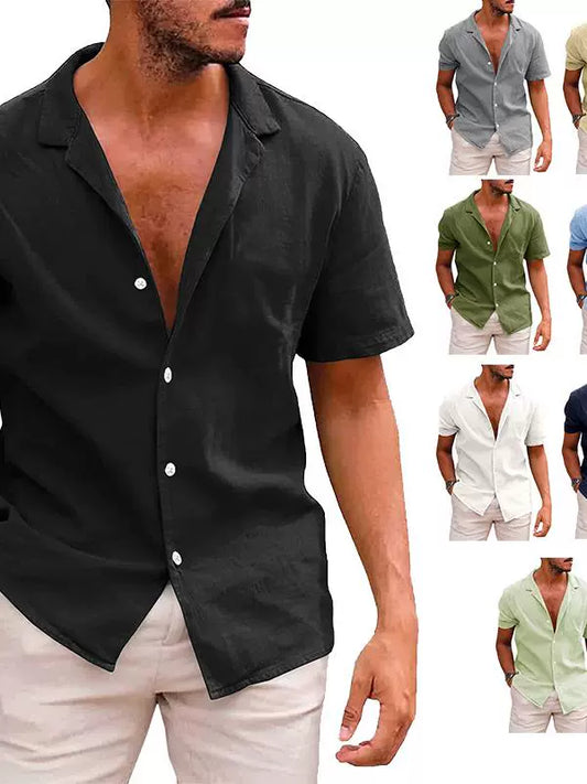 Solid Color Polo Collar plus Size Casual American-Style Short Sleeve Shirt