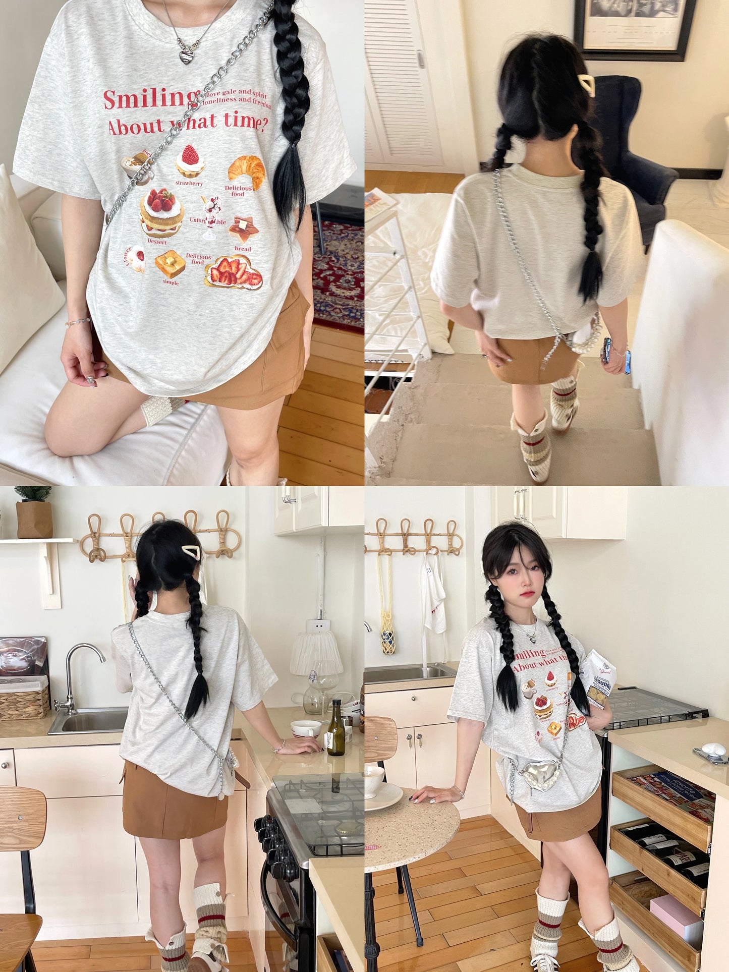 [Re's Sweet Sweet Sweet] Korean Style Ins Summer Atmosphere Cute Strawberry Dessert Print Leisure Short sleeve T-shirt