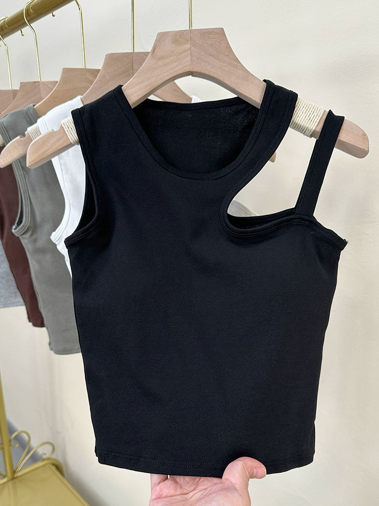 Women's Irregular Spaghetti-Strap Vest with Chest Pad Summer Inner Wear Outer Wear Sexy Short One Beautiful Back Tank-Top Tide