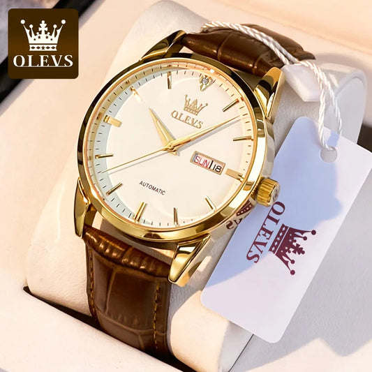 OLEVS Mechanical Men's Watches Leather strap Classic Waterproof Business Wristwatch Automatic Watch for Men Relogio Masculino