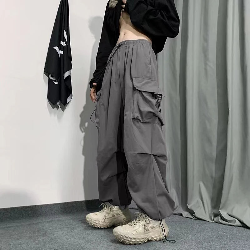 2023 Spring Summer Fashion Cargo Pants Men Solid Color Elastic Waist Wide Leg Casual Men's Pants Oversize Baggy Pants For Women