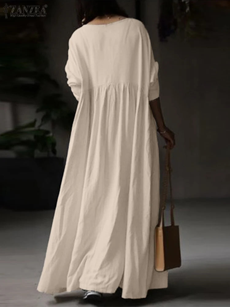 2023 Autumn Vintage Long Sleeve Solid Sundress Women Elegant Maxi Long Dress ZANZEA Kaftan Femme Robe Vestidos Baggy  7