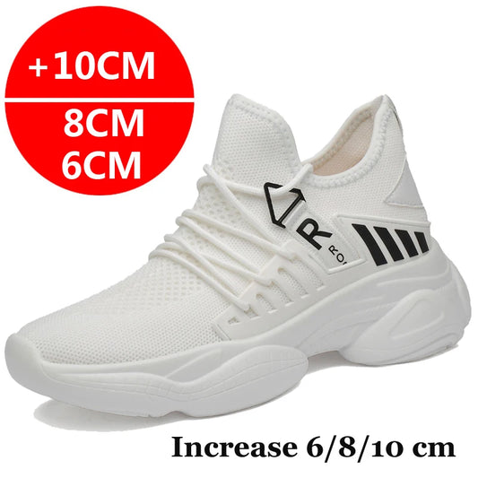 Men Sneakers Elevator Shoes Breathable Casual Hidden 10cm 8cm Optional Heels Height Increasing Shoes Moccasins Taller Male