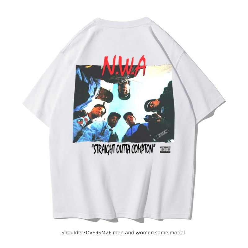 Hip-Hop Amekaji Drop-Shoulder Half-Sleeve NWA T-shirt