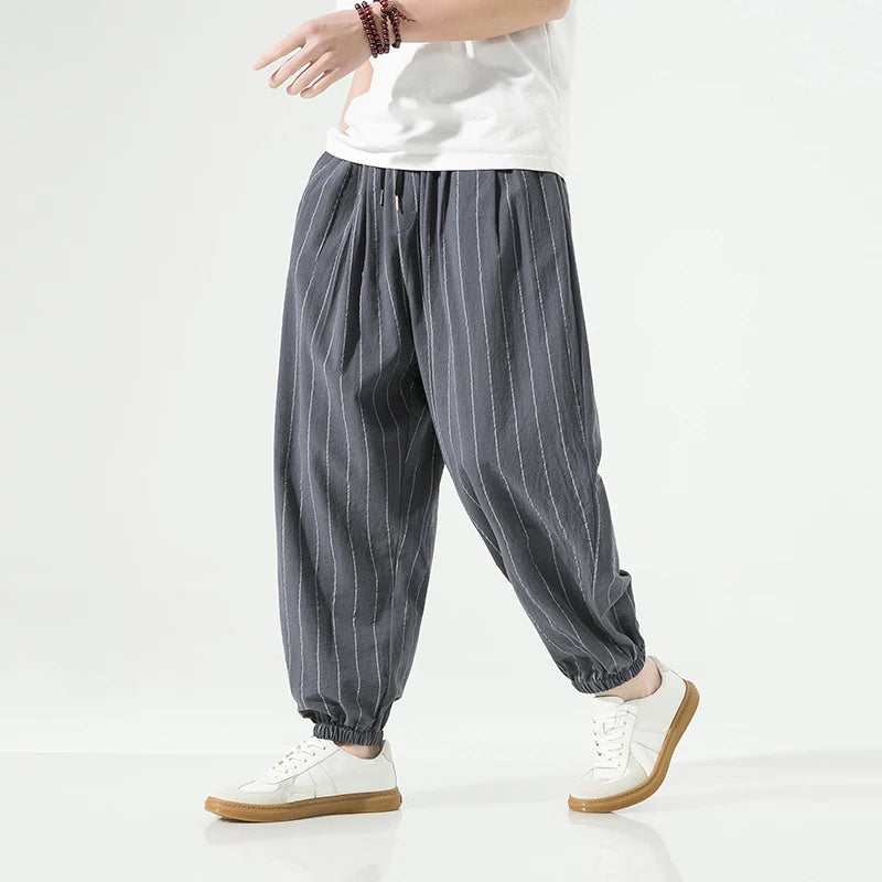 2023 Spring Summer Harajuku Casual Men's Pants Cotton Striped Joggers Fashion Harem Baggy Pants For Man