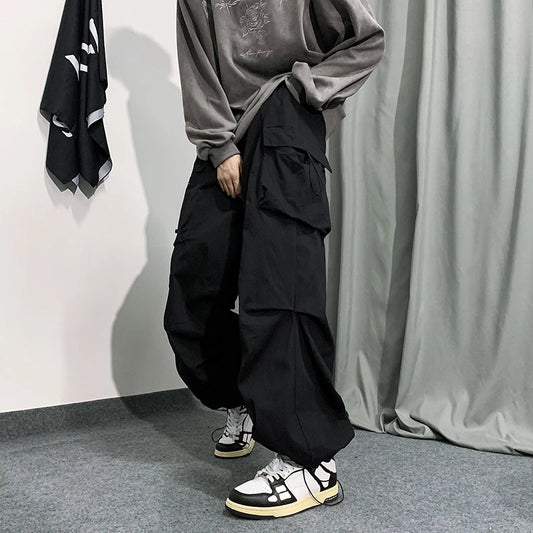 2023 Spring Summer Fashion Cargo Pants Men Solid Color Elastic Waist Wide Leg Casual Men's Pants Oversize Baggy Pants For Women