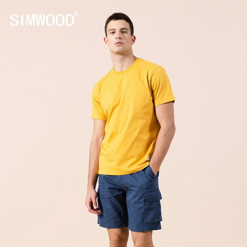 SIMWOOD 2024 Summer New Solid T-shirt 100% Cotton  Compact-Siro Spinning O-neck Tops High Quality Plus Size Clothes SI980698