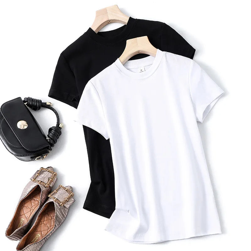 Women Sweetshirts Short sleeve womens clothing Black white T-shirts for girls Turtleneck summer clothes Design Woman clothes