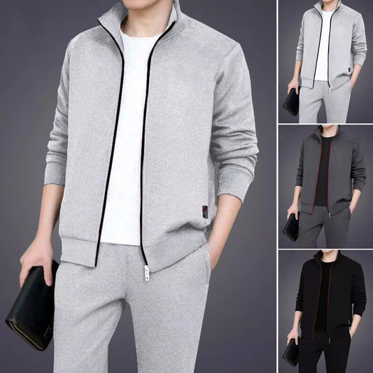 Mens Casual Tracksuits Sportswear Coat Trousers Two Piece Sets Male Fashion Solid Jogging Suit Men Outfits Gym Jacket Pants Set