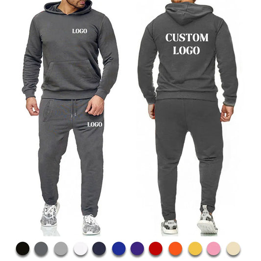 Custom Logo Fashion Men's Hoodies+Sweatpant 2 Pieces Sets Men Tracksuit Sportswear Male Pullover Sweatshirts Outfits