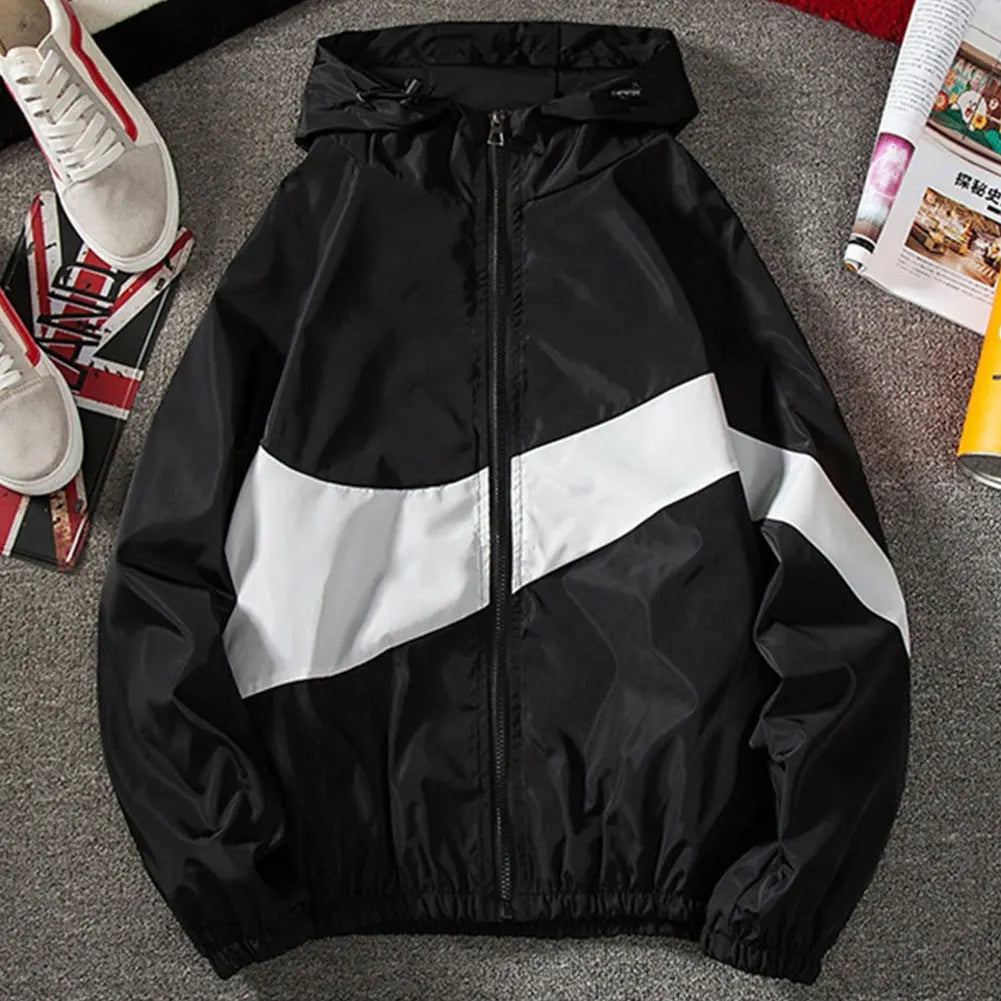 2023 New Men’s Winter Fall Thin Hoodies Outfits Jacket Long Sleeve Color Block Zipper Hooded Sweatshirts for Mountaining Clothes