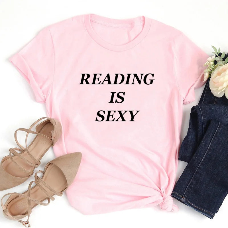 Reading Is Sexy Graphic T Shirts for Women Y2k Vintage Clothes Cotton High Quality T-shirts Colleage Student Fashion Tshirts Top