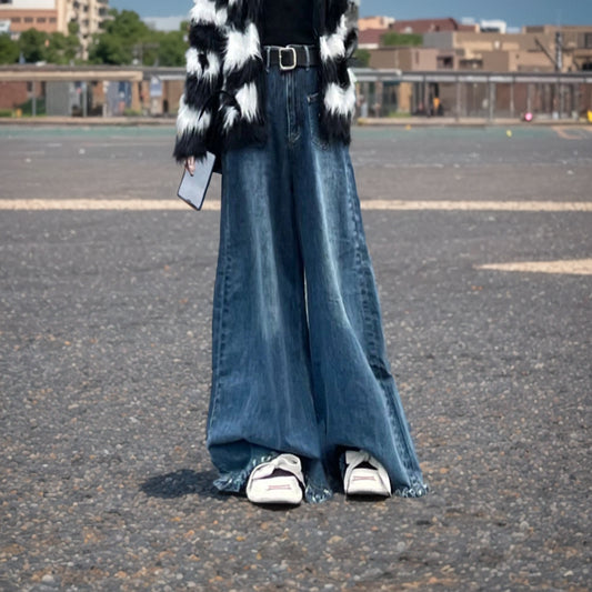 American Autumn Fringed Burr Drape Mop Jeans