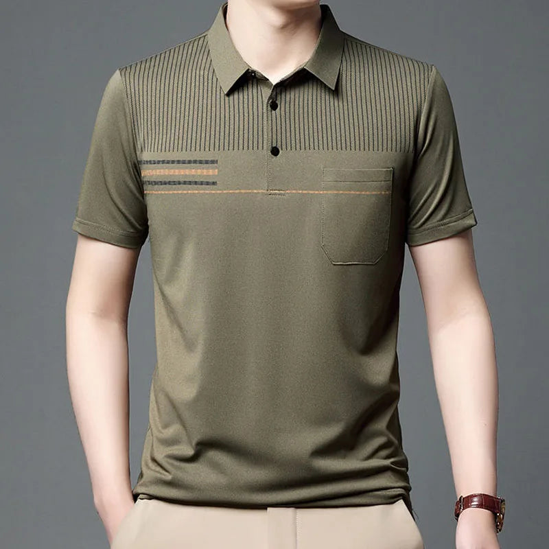Business Office Casual Solid Color Polo T-shirt Male Clothes Summer Fashionable Trend Men's Pockets Short Sleeve Pullovers Tops
