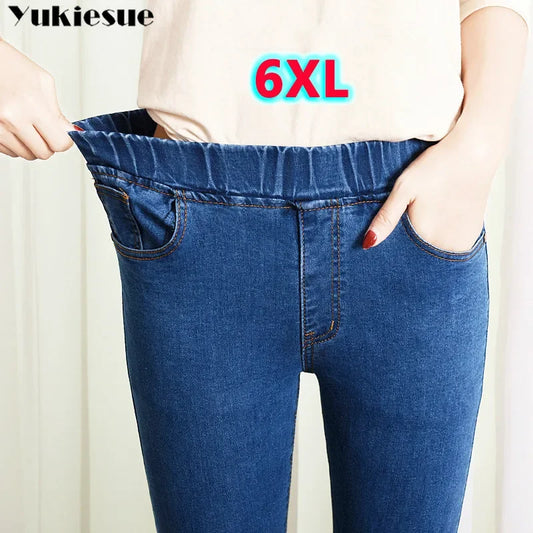 2022 Spring Summer clothes 5xl high Elastic Waist Stretch Ankle length push up mom Jeans for Women Skinny Pants Capris Jeans